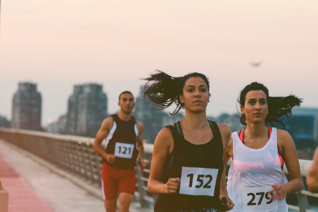 A group of determined marathon runners