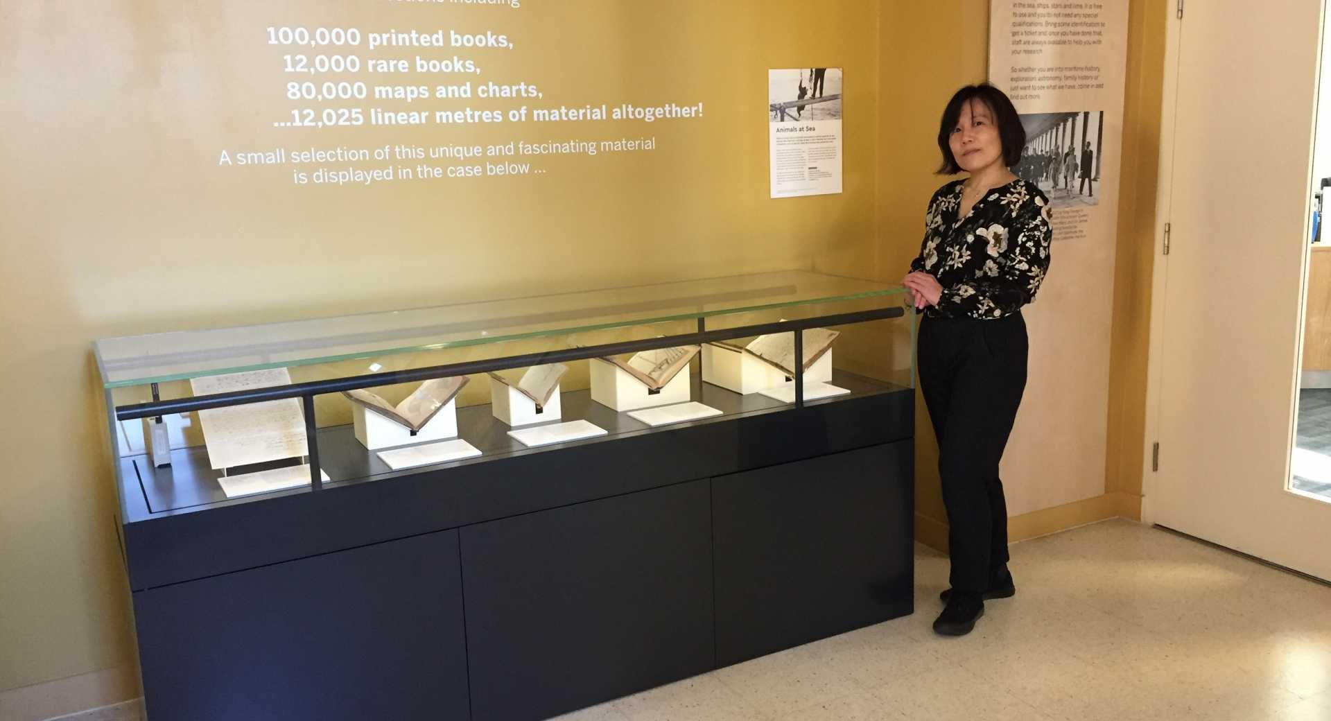 Dr Kaori Nagai with display at the National Maritime Musuem