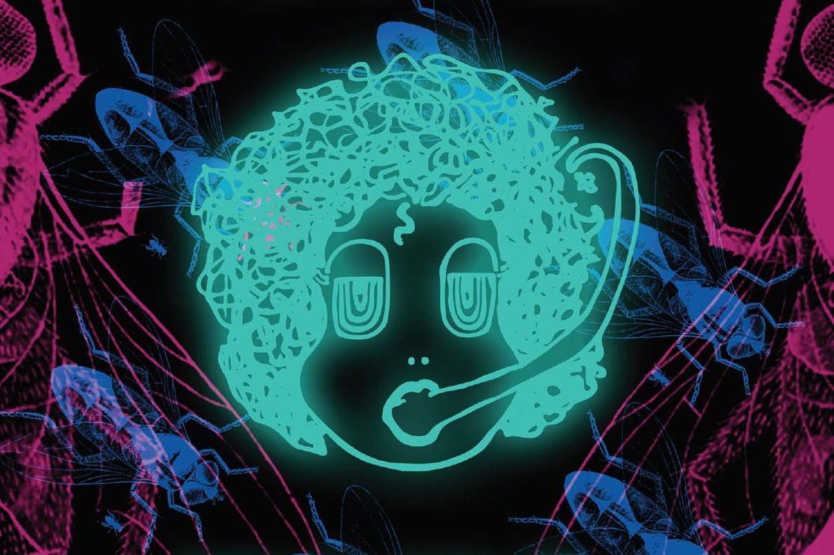 Neon graphic image of human face