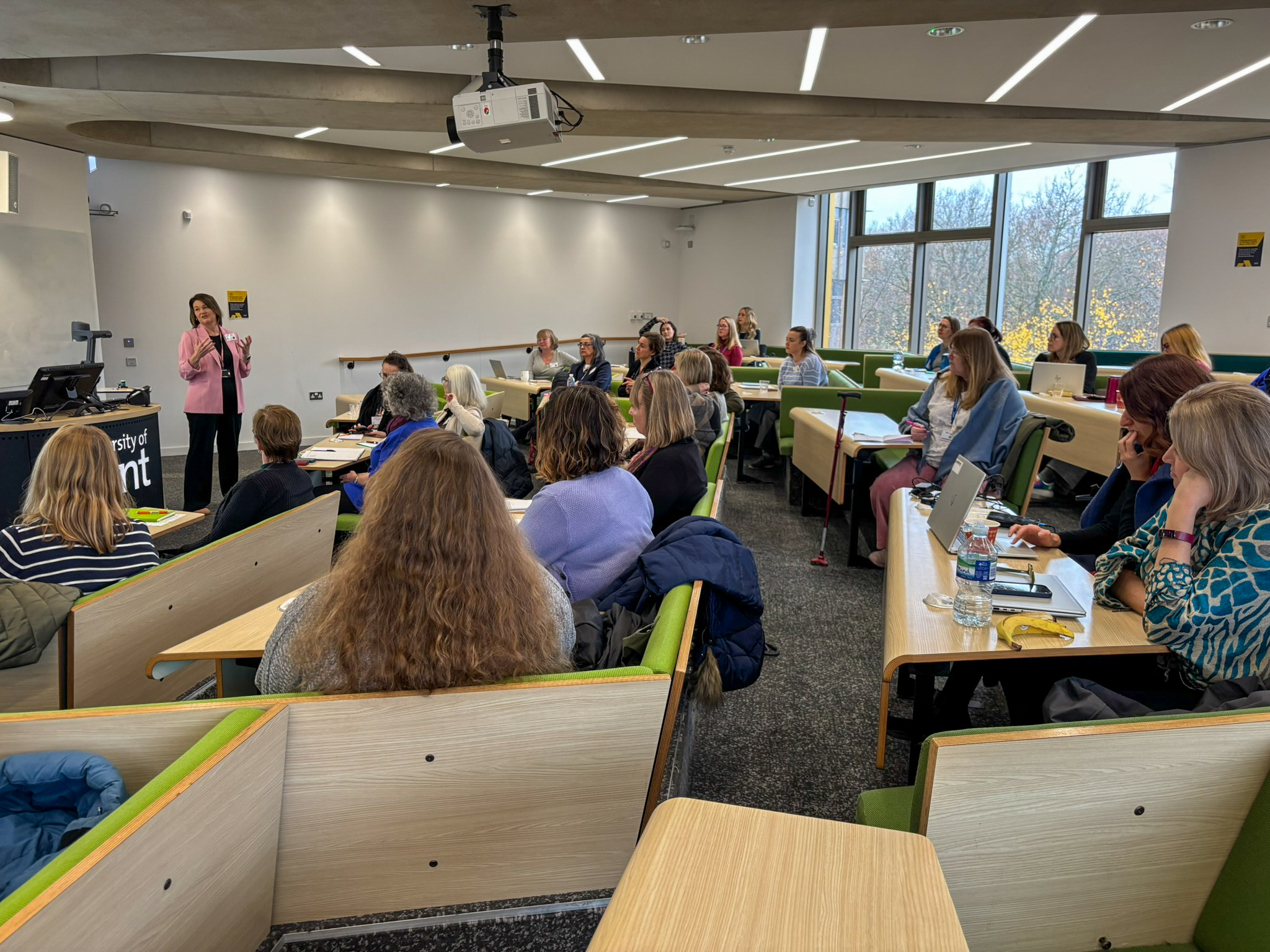 Sam speaks to a lecture theatre full of women about her menopause research